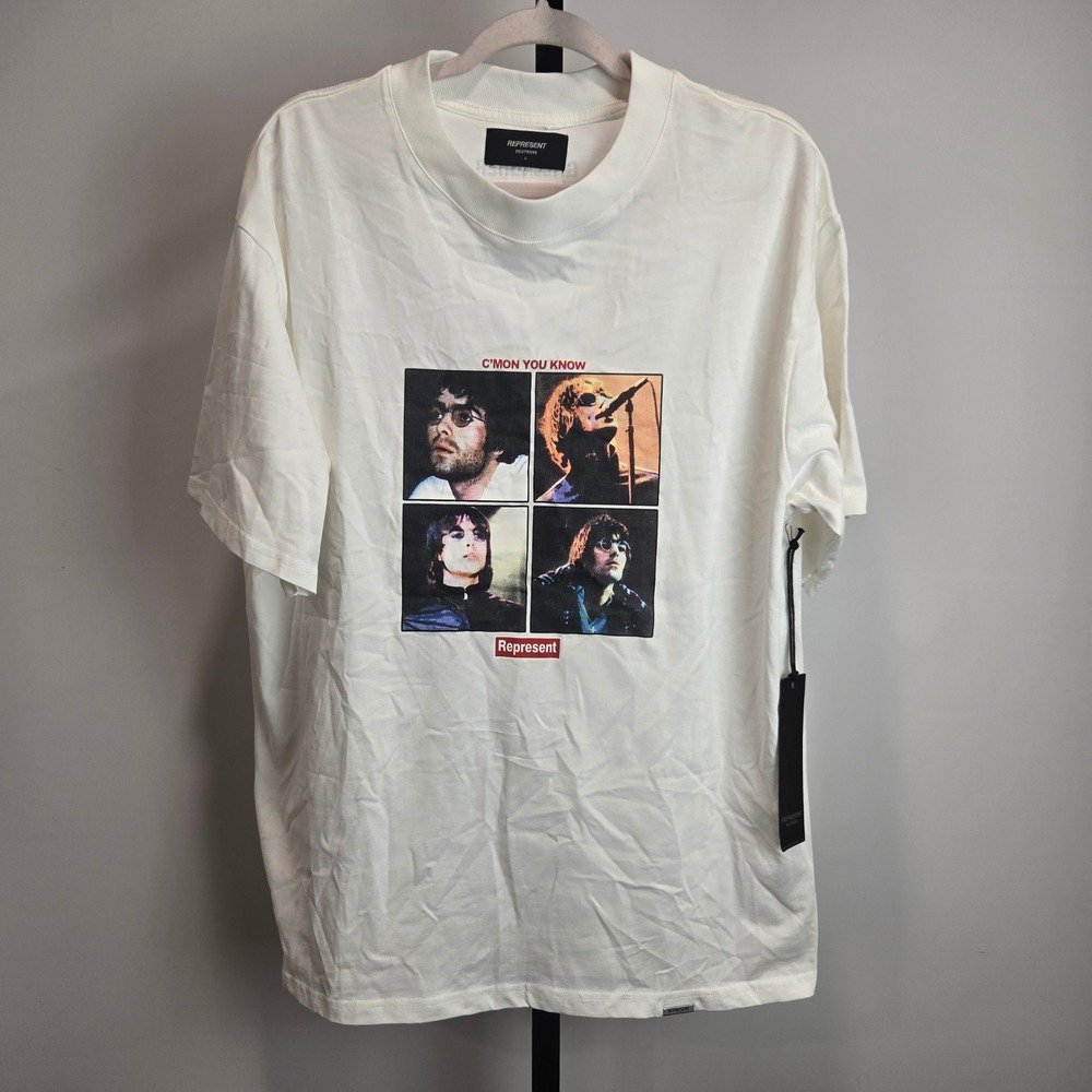 Represent Liam Gallagher Tambourine Come On You Know T-Shirt White Men Large New